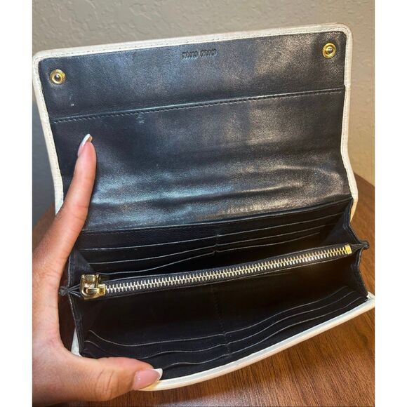 Miu Miu Leather Long Wallet Deep Navy Gold Grommet Studded Edgy Biker Alt Grunge - Picture 8 of 8